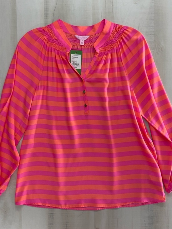 Tops - nwt LILLY PULITZER Elsa silk tunic blouse flowy top striped pink orange M